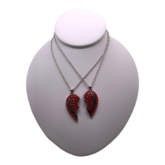 2 Piece Imitation Red Ruby Mother Daughter Heart Necklace Set Gift Box - Picture 6 of 6